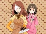  apron bad_id bad_pixiv_id brown_eyes brown_hair chocolate eyepatch jacket long_hair mugino_shizuri multiple_girls pants takitsubo_rikou tknoff to_aru_majutsu_no_index track_jacket track_pants track_suit valentine 