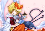  animal_ears animal_print bishamonten's_pagoda blonde_hair capelet child dowsing_rod grey_hair hair_ornament mouse_ears mouse_tail multicolored_hair multiple_girls nazrin ogakuru red_eyes shawl short_hair tail tiger_print toramaru_shou touhou two-tone_hair yellow_eyes 