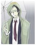  adachi_tooru gumi_(nisoniso) hood jacket male_focus persona persona_4 rain solo umbrella 
