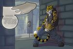  alley balls feline furfragged leaning male masturbation penis solo standing stripes tail tiger tongue wall yellow 