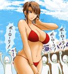 bikini breasts brown_hair cleavage copyright_request curvy futon_suki large_breasts mature solo_focus swimsuit translation_request 
