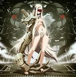  barefoot bdsm blindfold bondage bound breasts collar eva_(universal_fighting_system) full_body genzoman glowing glowing_eye long_hair maebari mecha_musume nude official_art slave small_breasts solo standing universal_fighting_system very_long_hair visor white_hair 