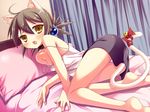  amakara_surume animal_ears bad_id bad_pixiv_id barefoot bell black_hair blush bow brown_eyes cat_ears cat_tail collar fang hair_bobbles hair_ornament hands jingle_bell kaai_yuki lying on_side open_mouth panties ribbon short_hair skirt solo strap_slip tail tail_bell tail_bow tail_ribbon twintails underwear vocaloid white_panties 