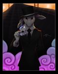  &#9824; ace_of_spades card gloves hat lagomorph looking_at_viewer magic male mammal necktie playing_card rabbit red_eyes simple_background solo spotty_the_cheetah standing top_hat tuxedo unknown_artist 