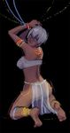  anklet armlet ass back barefoot blue_eyes bracelet dark_skin elena_(street_fighter) feet from_behind jaimito jewelry kneeling legs neck_ring no_panties pubic_hair see-through short_hair slave solo strapless street_fighter street_fighter_iii_(series) swimsuit tubetop white_hair 