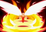  fiery_wings fire fujiwara_no_mokou jinnseikkhototogisu outstretched_arms solo spread_arms touhou wings 