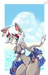  battle_franky beach bikini blush cat feline female piercing seaside skimpy solo thighs wide_hips 