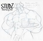  alcohol balls beer bovine bull grin horns looking_at_viewer male muscles nude penis sketch solo standing tkc2021 