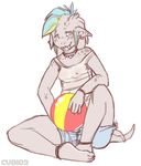  beach_ball blue_hair cabe chin_piercing cubi cute female hair labret lip_piercing multiple_tails necklace nipples piercing shorts solo t-shirt tail tentacles tusks wet_t-shirt wristband 