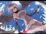  elbow_gloves engi_threepiece gloves hall_jion jewelry pendant red_eyes short_hair silver_hair solo sword weapon wings yumekui_merry 