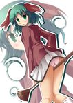  animal_ears bamboo_broom blush broom dress green_eyes green_hair highres kasodani_kyouko liya panties pink_panties pleated_skirt skirt solo touhou underwear zoom_layer 