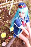  aqua_hair asian cosplay legs long_hair miniskirt photo real skirt stewardess tenjouin_katsura thighs yat yat_anshin!_uchu_ryokou yat_anshin_uchuu_ryokou 