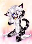  bell blue_eyes blush breasts cat claws collar cute ear_tufts feline female hair karin kneeling looking_at_viewer navel nude solo tail tetetor-oort tongue washing whiskers white_hair 田代憂 