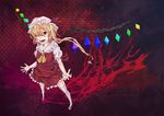  ascot blonde_hair dress fangs flandre_scarlet hair_over_one_eye hat hat_ribbon kanden open_mouth red_eyes ribbon side_ponytail solo thighhighs touhou white_legwear wings 