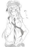  alternate_costume bad_id bad_pixiv_id bag bespectacled cabbie_hat casual glasses greyscale grin hair_tousle hand_in_pocket hat hong_meiling long_hair monochrome necktie pun2 simple_background smile solo touhou 