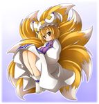  blonde_hair fox_tail hat highres multiple_tails shinjitsu short_hair solo tail touhou yakumo_ran yellow_eyes 