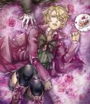  alois_trancy bad_id bad_pixiv_id blonde_hair blue_eyes boots cake dr. food kuroshitsuji male_focus solo thighhighs 