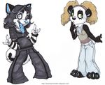  black_hair blue_eyes canine collar devil_horns ear_piercing earring female gesture goth green_eyes hair holly_massey long_hair metal necklace panda pants piercing shirt standard_panda tail tongue wolf 