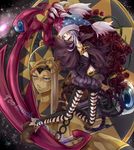  absurdres androgynous blonde_hair crazy engrish flower galactic_nova gears hat heart heterochromia highres janis_(hainegom) jester_cap jewelry kirby_(series) marx marx_soul necklace personification purple_eyes purple_hair purple_wings ranguage red_flower red_rose rose thorns tongue wings 