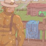  artdecade bovine bull chest_tuft cowboy farm male muscles nude oekaki smoking solo 