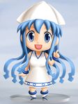  blue_eyes blue_hair bracelet chibi dress hat ikamusume jewelry lielos long_hair nendoroid open_mouth shinryaku!_ikamusume smile solo tentacle_hair tentacles 