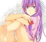  bad_id bad_pixiv_id bakemonogatari bare_legs barefoot blue_eyes crossed_arms crossed_legs face feet foreshortening hands kurosawa_kazuto leg_hug leg_up long_hair monogatari_(series) purple_hair senjougahara_hitagi sitting soles solo toes 