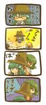  &gt;_&lt; 5girls animal_ears bad_id bad_pixiv_id black_hair blonde_hair blush bunny_ears closed_eyes comic crossover green_hair harry_potter hat inaba_tewi kazami_yuuka kochiya_sanae moriya_suwako multiple_girls parody pyonta touhou translated wata_(rakopepa) yakumo_ran 