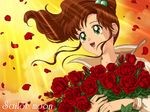  bishoujo_senshi_sailor_moon bouquet brown_hair flower green_eyes happy kino_makoto ponytail rose roses school_uniform smile wallpaper watermark wind 