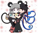  &gt;:( aho ahoge animal_ears asymmetrical_wings basket black_hair black_legwear blush bow carrying dress frown grey_hair heart houjuu_nue mary_janes mouse mouse_ears mouse_tail multiple_girls nazrin one_eye_closed princess_carry red_eyes shoes smile tail thighhighs touhou v-shaped_eyebrows wings 