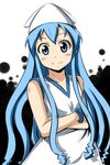  blue_eyes blue_hair crossed_arms dress hat ikamusume long_hair qoo shinryaku!_ikamusume solo tentacle_hair 