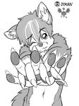  blush canine cute dog eldiman hair hand_holding looking_at_viewer male monochrome paws short_hair smile solo 