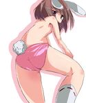  :3 animal_ears ass brown_hair bunny_ears bunny_tail cameltoe flat_chest from_below highres inaba_tewi nipples niwatori_gunsou panties pink_panties red_eyes solo tail topless touhou underwear underwear_only 