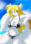  beach big_breasts bikini blush breasts chalo chubby female glasses seaside skimpy solo thighs wide_hips 