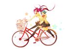  bad_id bad_pixiv_id basket bicycle bicycle_basket black_legwear blue_eyes blue_hair blush bow bowtie floating_hair ground_vehicle hair_ornament hairclip highres hug hug_from_behind in_basket juliet_sleeves kneehighs kyubey long_hair long_legs long_sleeves looking_at_viewer looking_to_the_side mahou_shoujo_madoka_magica miki_sayaka mitakihara_school_uniform mmco multiple_girls multiple_riders outstretched_leg plaid plaid_skirt ponytail profile puffy_sleeves red_bow red_eyes red_neckwear riding sakura_kyouko school_uniform short_hair sidesaddle simple_background skirt star thighhighs white_background 