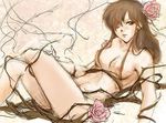  1girl bdsm bishoujo_senshi_sailor_moon bondage bound breasts brown_hair flower green_eyes kino_makoto nude rose roses thorns vines wink 