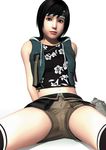  3d bare_shoulders black_hair brown_eyes final_fantasy final_fantasy_vii final_fantasy_vii_advent_children midriff navel niioka short_hair sitting spread_legs vest yuffie_kisaragi 