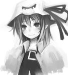  greyscale hanamuke hat merry_nightmare monochrome pointy_ears ribbon short_hair solo yumekui_merry 