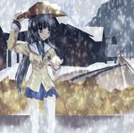  bad_id bad_pixiv_id black_hair brown_eyes clannad hat ibuki_fuuko kiari long_hair school_uniform snow solo thighhighs 