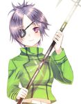  bad_id bad_pixiv_id blush chirosuke chrome_dokuro eyepatch katekyo_hitman_reborn! midriff navel polearm purple_eyes purple_hair short_hair skull smile solo weapon 