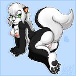  &hearts; 2008 all_fours anus black breasts butt chest_tuft chubby claws female green_eyes hair hindpaw inuki long_hair long_white_hair looking_at_viewer lori presenting pussy raised_tail reclining skunk solo tail white_hair wide_hips 