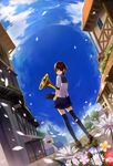  bad_id bad_pixiv_id cloud dutch_angle flower ichiko_oharu original petals phonograph school_uniform serafuku skirt sky solo thighhighs zettai_ryouiki 