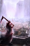  cityscape highres long_hair male_focus okaba pixiv_fantasia pixiv_fantasia_4 realistic scythe solo sword weapon 