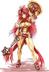  abs armor artist_request breasts cleavage headband highres large_breasts long_hair mace muscle purple_eyes queen's_blade red_hair risty shield solo very_long_hair weapon 