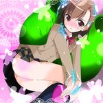  blush brown_eyes brown_hair electricity frog gekota gift hair_ornament hairpin heart lying misaka_mikoto muraya on_side school_uniform short_hair skirt solo to_aru_kagaku_no_railgun to_aru_majutsu_no_index uniform valentine 