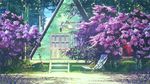  bicycle chair deck_chair everlasting_summer fire_extinguisher flower forest grass ground_vehicle house lilac nature no_humans scenery shade sunlight tree 