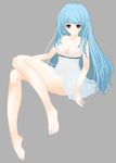  barefoot blue_hair breasts ervin_(jennlung) feet highres lingerie long_hair medium_breasts negligee nipples original see-through smile solo underwear 