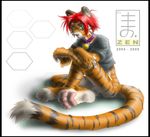  balls bell bottomless claws collar cute feline green_eyes hair joshua looking_at_viewer male orange penis red_hair short_hair short_red_hair sitting solo tail tiger zen 