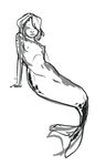  black_and_white breasts female fish_tail freckles frown frowning human looking_at_viewer mammal mermaid monochrome no_feet not_furry nude plain_background pussy sketch solo unknown_artist white_background 