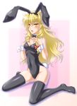  animal_ears bad_id bad_pixiv_id black_legwear breasts bunny_ears bunny_tail bunnysuit cleavage hat kirisame_marisa long_hair shiomame_daifuku small_breasts solo tail thighhighs touhou witch_hat yellow_eyes 