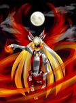  angry bad_id bad_pixiv_id clenched_teeth fiery_wings fire fujiwara_no_mokou full_moon gitei_(gunpei0512) highres long_hair moon outstretched_arm solo teeth touhou 